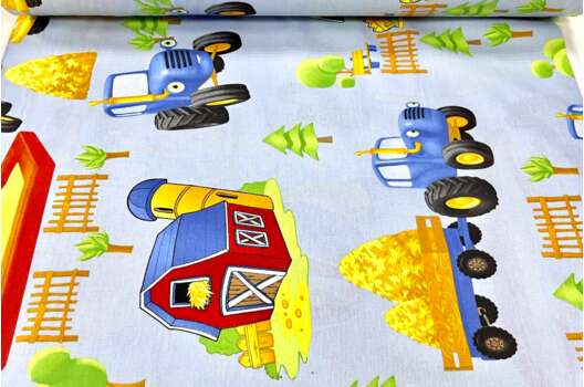 Ранфорс (поплин LUX) 240 см, Синий трактор