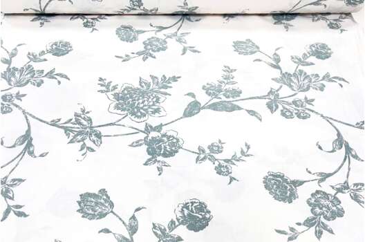 Ранфорс (поплин LUX) 240 см, Контуры серо-зеленых цветов на белом