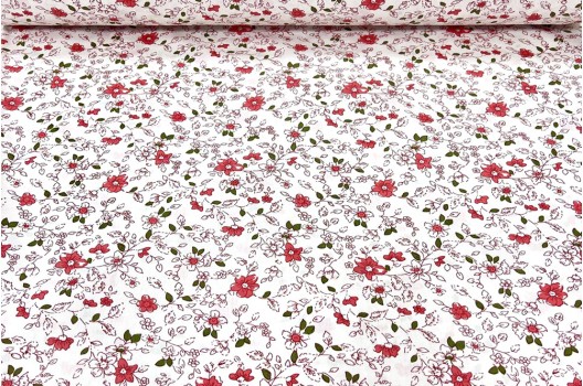 Ранфорс (поплин LUX) 240 см, Плетистые цветочки красные