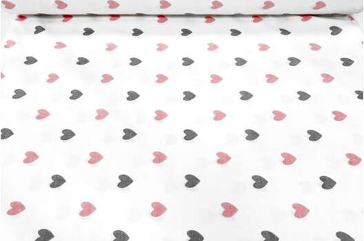 Ранфорс (поплин LUX) 240 см, Сердечки серо-розовые