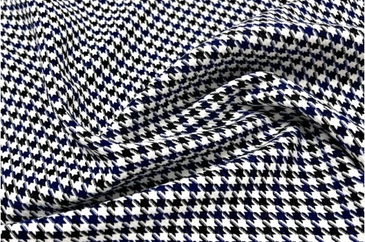 Костюмная ткань с вискозой, Гусиная лапка бело-синяя, Китай