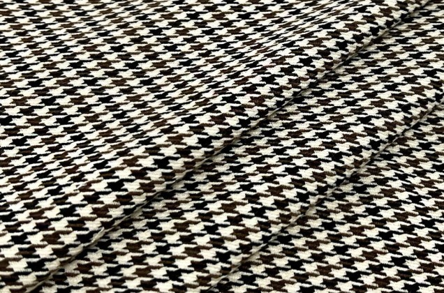 Костюмная ткань с вискозой, Гусиная лапка бежево-коричневая, Китай
