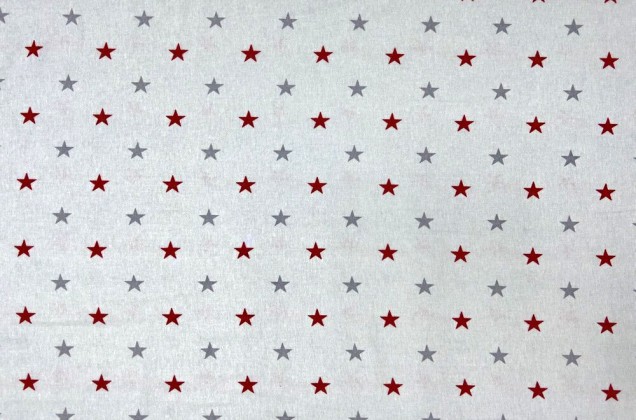 Фланель LUX 240 см, Красные и серые звезды на сером 1