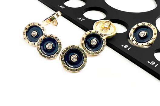 Пуговица металлическая на ножке L1145/10, темно-синяя/золото, 11 мм