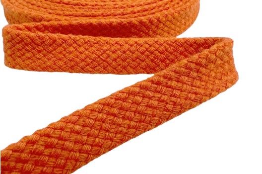 Шнур плоский турецкое плетение, х/б, ярко-оранжевый (008), 12 мм