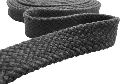 Шнур плоский турецкое плетение, х/б, темно-серый (030), 15 мм