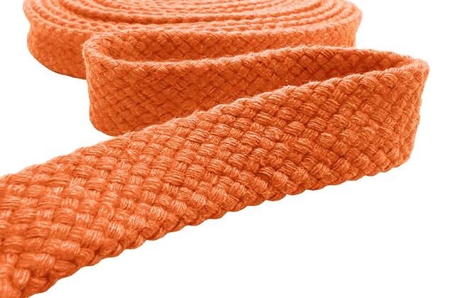 Шнур плоский турецкое плетение, х/б, ярко-оранжевый (008), 15 мм