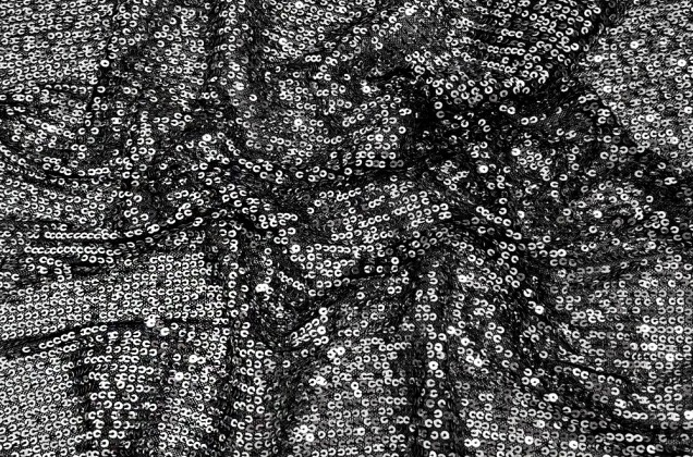 Пайетки на сетке-полосы 2 мм, серебро на черном, 135 см