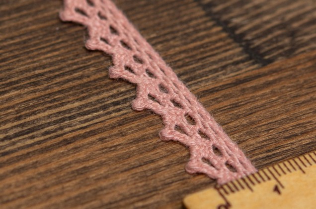 Кружево вязаное, хлопковое, 10 мм, розовое 1