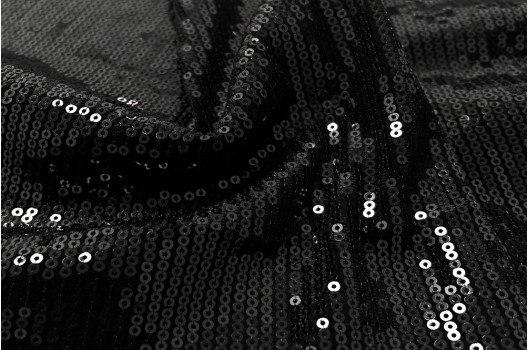 Пайетки на бархате-полосы 3 мм, черные, 145 см