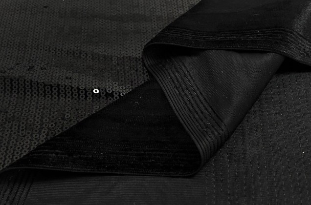 Пайетки на бархате-полосы 3 мм, черные, 145 см 3