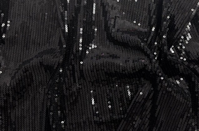 Пайетки на бархате-полосы 3 мм, черные, 145 см