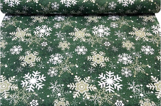 Дак (DUCK) Белые снежинки на темно-зеленом