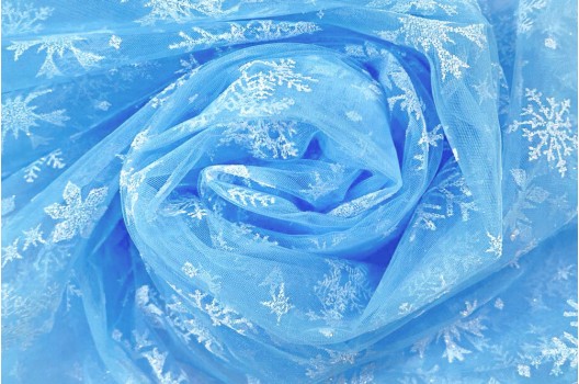 Фатин с глиттером ELSA, Снежинки голубые, арт.28