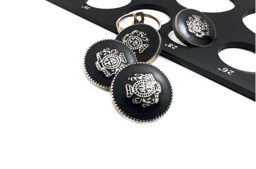 Пуговица металлическая на ножке ME337, серебро и черный 18 мм