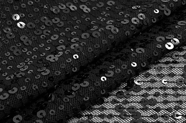 Пайетки на сетке-полосы Дуэт, черные 2 и 5 мм, 135 см 4