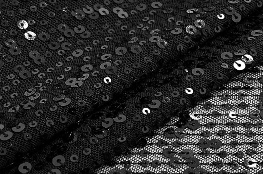 Пайетки на сетке-полосы Дуэт, черные 2 и 5 мм, 135 см