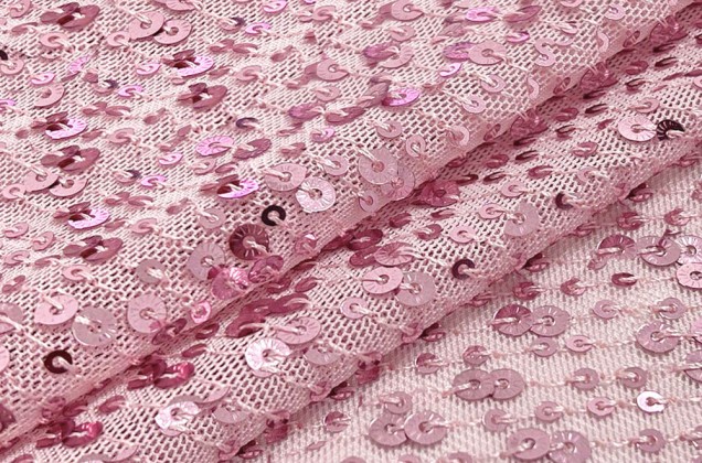 Пайетки на сетке-полосы Дуэт, розовые 2 и 5 мм, 135 см 2