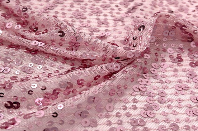 Пайетки на сетке-полосы Дуэт, розовые 2 и 5 мм, 135 см 1