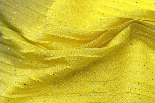 Плательная ткань-плиссе с глиттером, желто-зелено-черная, 130 см