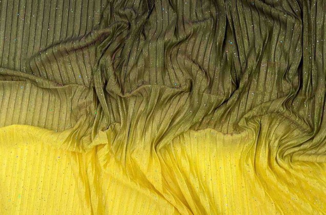Плательная ткань-плиссе с глиттером, желто-зелено-черная, 130 см 5
