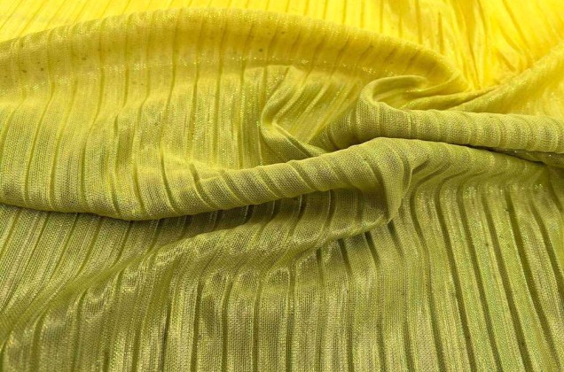 Плательная ткань-плиссе с глиттером, желто-зелено-черная, 130 см 8