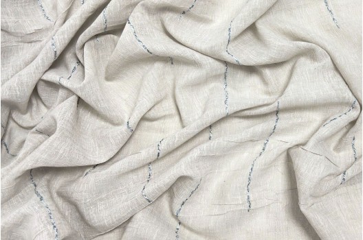 Тюль плотный с вышивкой под лен, бежево-серый, с утяжелителем, 300 см, Турция