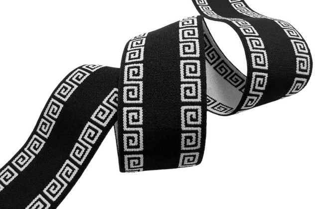 Резинка декоративная, 40 мм, Орнамент мелкий черно-серый