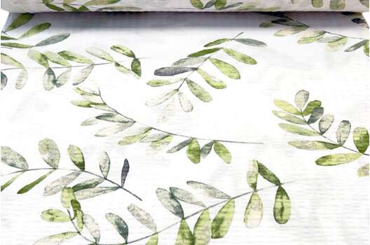Ранфорс гофре (поплин LUX) 240 см, Зеленые веточки на белом