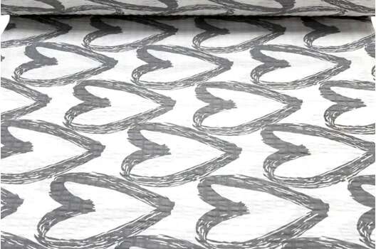 Ранфорс гофре (поплин LUX) 240 см, Сердечки серые на белом