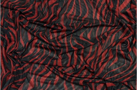Сетка стрейч принтованная, Зебра красно-черная, 140 см