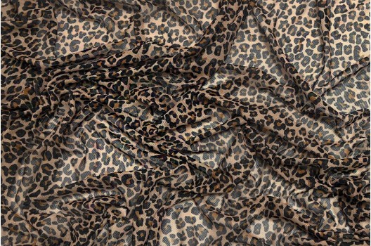 Сетка стрейч принтованная, Леопард коричневый, 140 см
