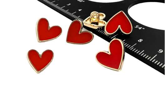 Пуговица металлическая на ножке ME S-2012, Сердечко красное с золотым, 13 мм