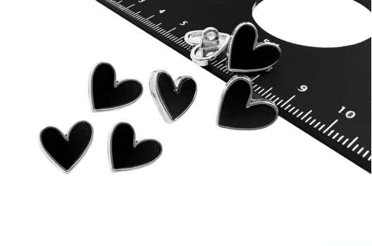 Пуговица металлическая на ножке ME S-2012, Сердечко черное с серебром, 13 мм