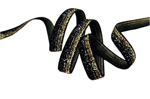 Лента бархатная металлизированная, 10 мм, черно-золотая (рис.08)