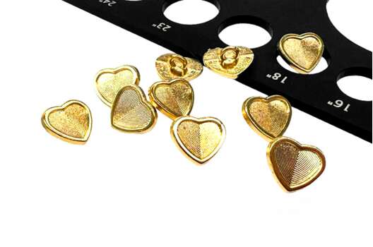 Пуговица металлическая на ножке SM 3543z, Сердце золотое, 11.5 мм