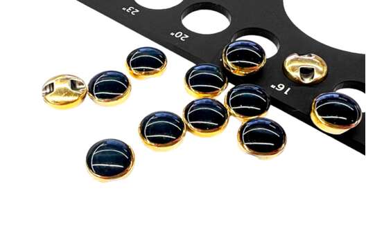 Пуговица пластиковая PM-02, туннельная, темно-синяя с золотом, 10 мм