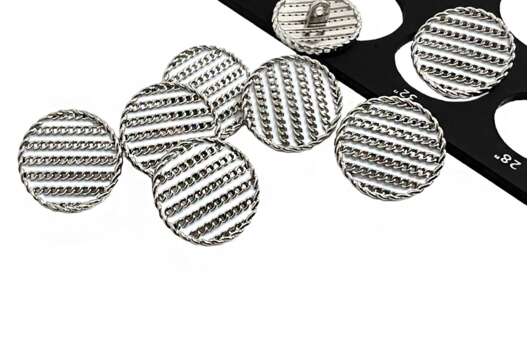 Пуговица металлическая на ножке ME651, серебристая с белым, 20 мм