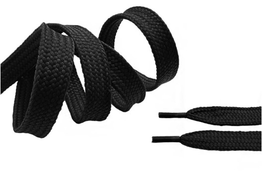 Шнурок плоский, 8 мм, черный (F322), 130 см