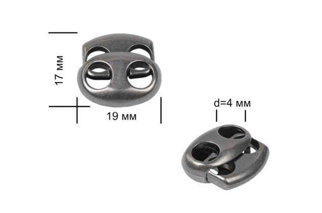 Фиксатор для шнура, металлический, овальный, черный никель, 17х19 мм