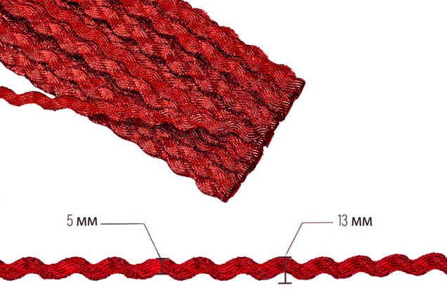 Тесьма металлизированная Вьюнчик, волна красная, 5 мм
