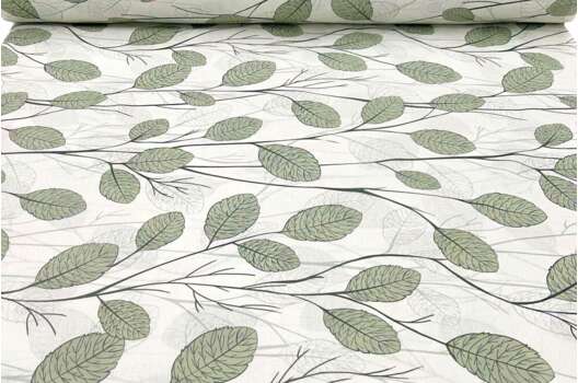 Бязь, Листочки зеленые, 220 см