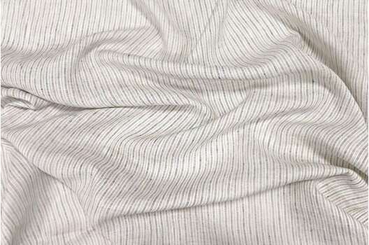 Лен сорочечный 03С68 (99) с эффектом мятости, Полоска мелкая серо-бежевая