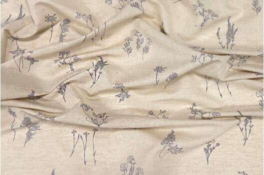 Лен с хлопком сорочечный 03С124 (446), Гербарий на бежевом