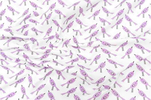 Рубашечный хлопок, Птички сиреневые на белом, Польша