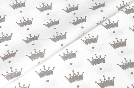 Польский хлопок, Серо-бежевые короны на белом, 160 см