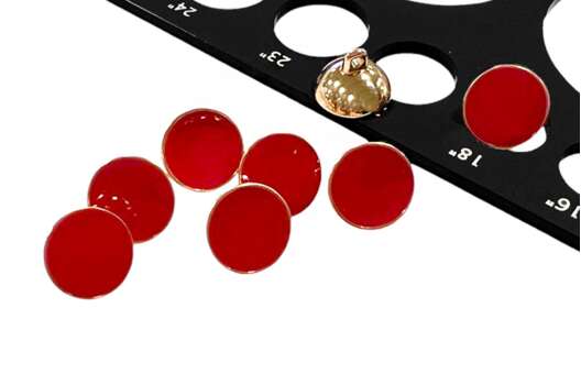 Пуговица металлическая на ножке RBD-049, красная с золотом, 11.5 мм