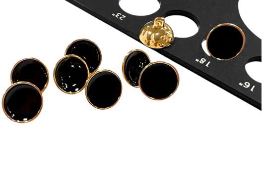 Пуговица металлическая на ножке RBD-049, черная с золотом, 11.5 мм