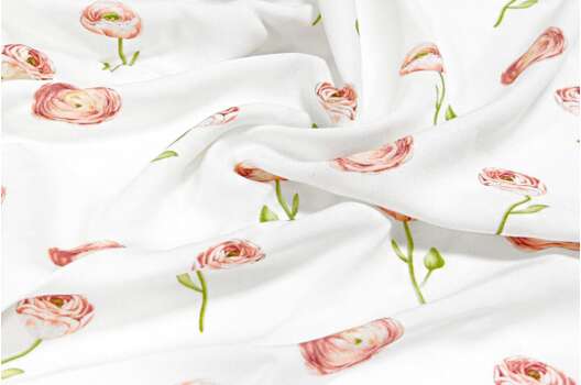 Штапель Digital принт, Цветочный на теплом белом, Турция