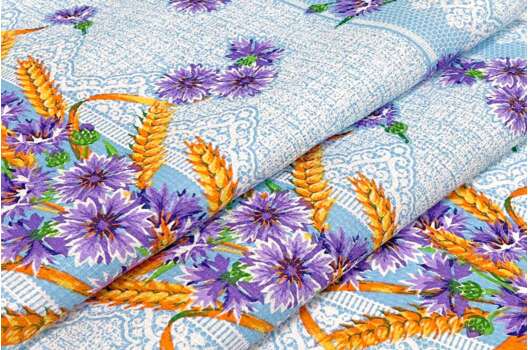 Вафельное полотно, Колоски и васильки на голубом, купон 63х50 см